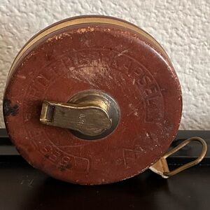 Vintage 15m Tape Measure – German Leather Case with Brass Fittings (1920s–1950s)